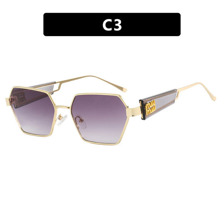 Ladies hexagonal sunglasses with elegant metal frame and protective lenses Bowlift