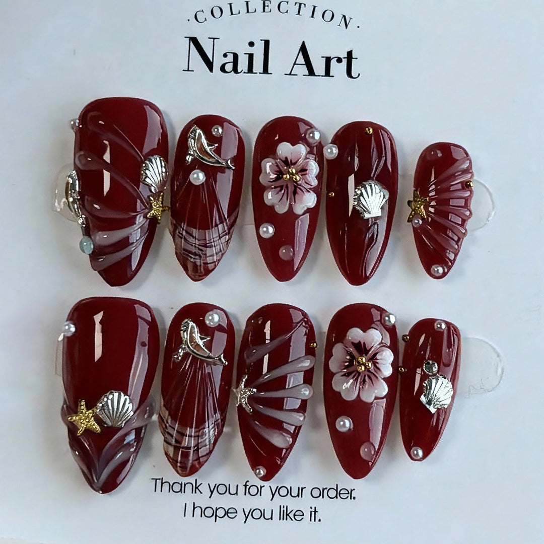 Premium artificial nails with floral and maritime motifs Bowlift