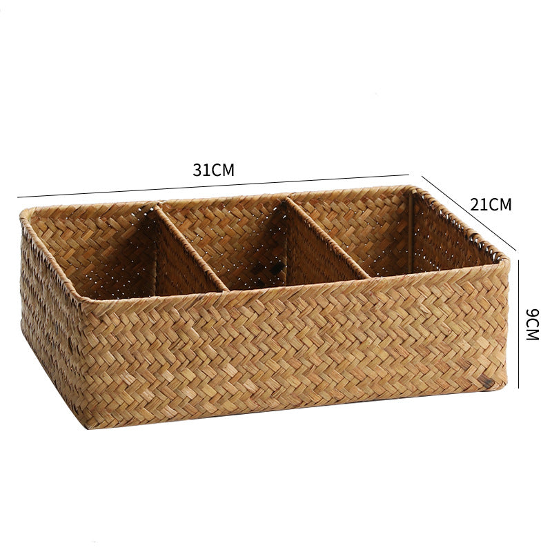 Unisex storage basket with three compartments made of handwoven natural material Bowlift