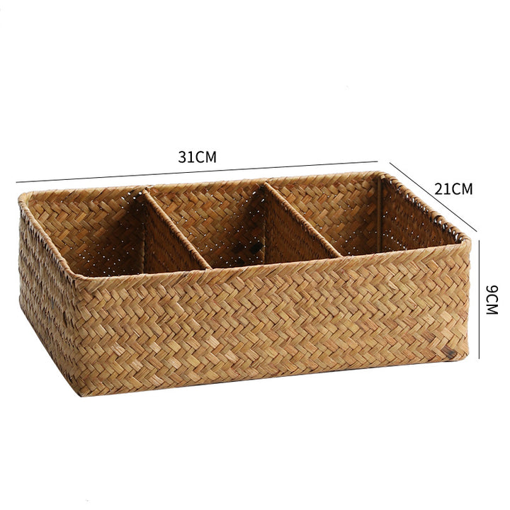 Multi-Compartment Natural Woven Storage Basket Bowlift