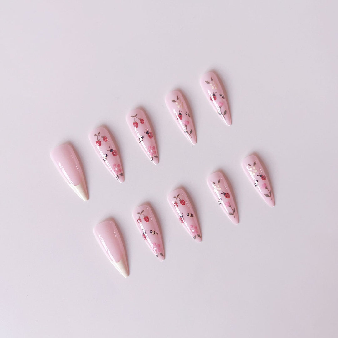 Artificial nail set with colorful spring design and elegant tips Bowlift