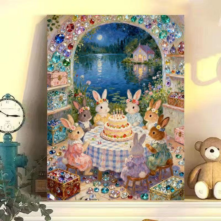 Whimsical Rabbit Scene Canvas Art Print Bowlift