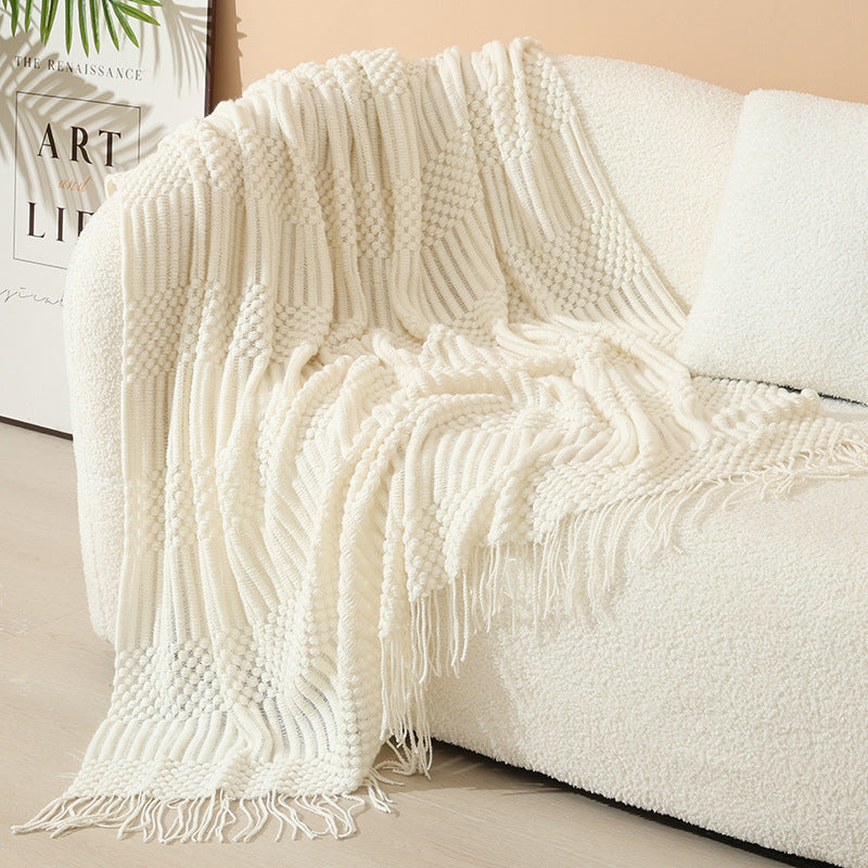 Women's stylish living room throw blanket with fringe pattern Bowlift