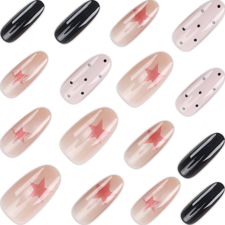 Elegant Decorative Press-On Nail Set with Star and Polka Dot Patterns Bowlift