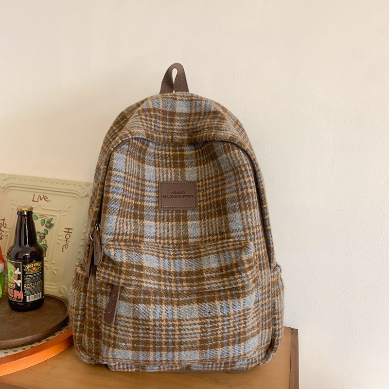 Cozy Plaid Patterned School Backpack Bowlift