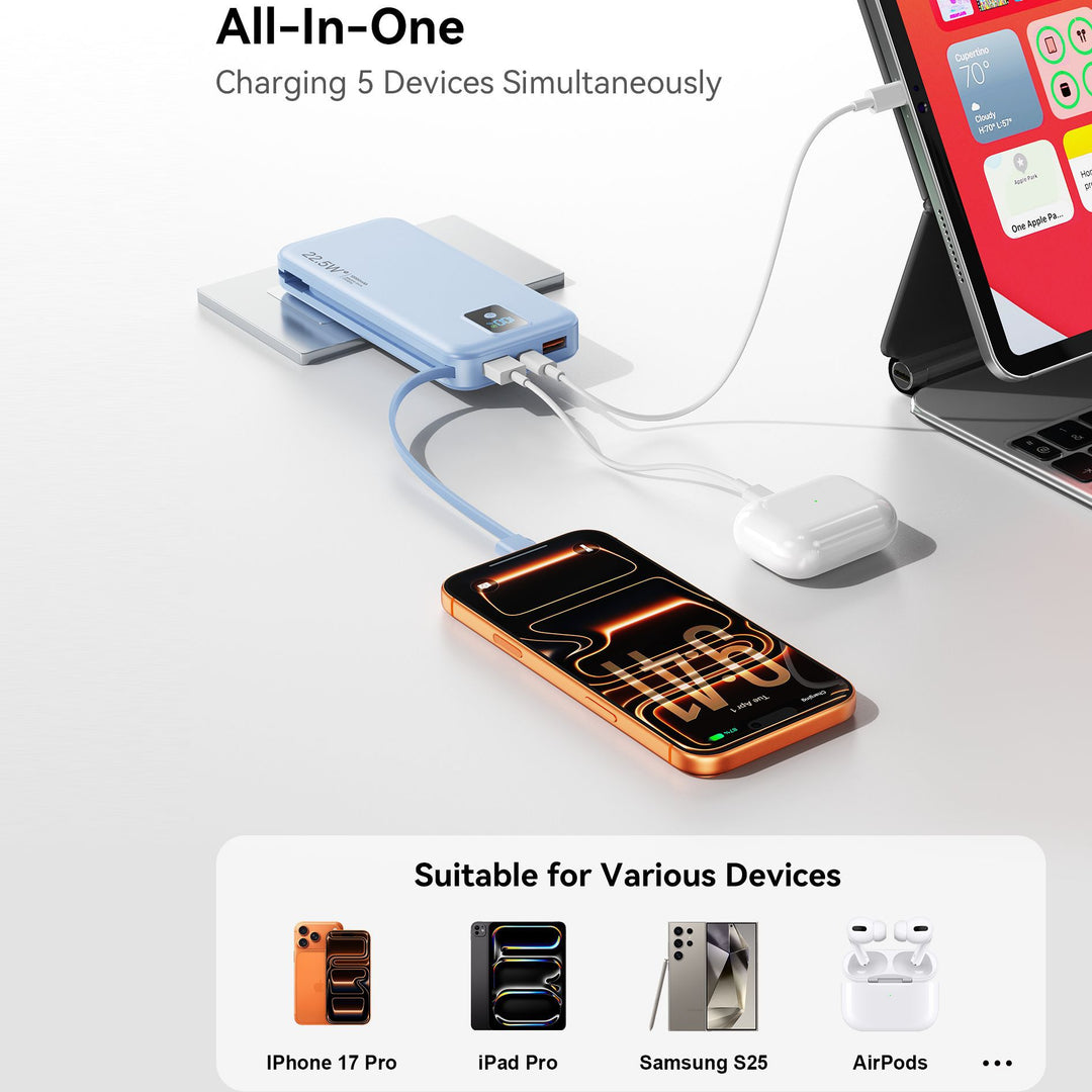 Power bank with digital LCD display and integrated charger Bowlift