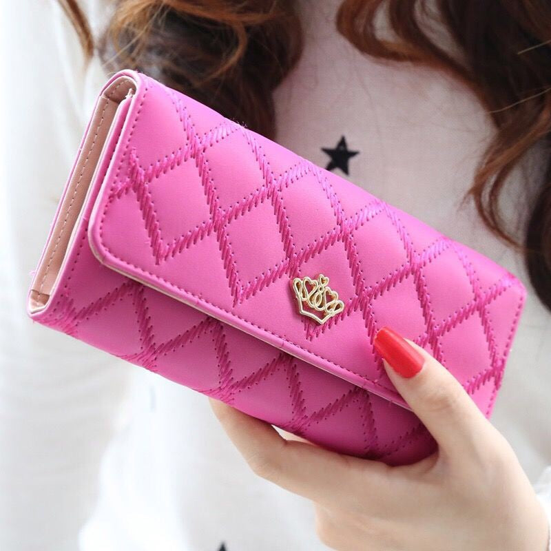 Quilted Long Wallet Clutch with Card Organizer and Coin Compartment Bowlift
