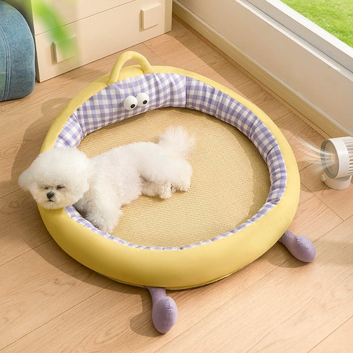 Unisex nan round padded cat and small dog bed with raised edge and sisal sleeping area Bowlift