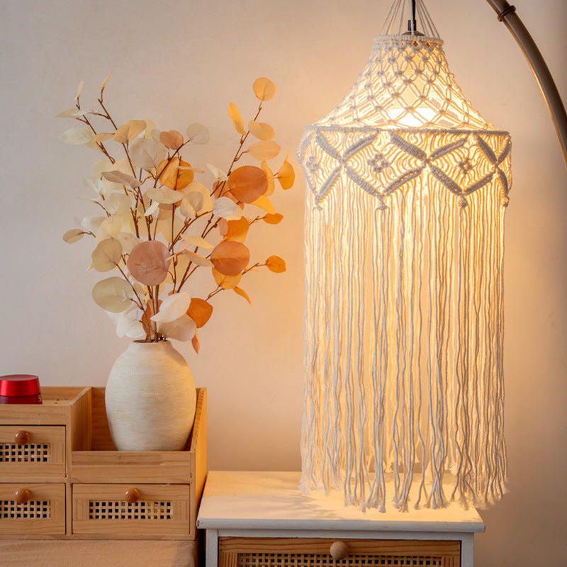 Elegant Macrame Hanging Lamp with Fringes Bowlift