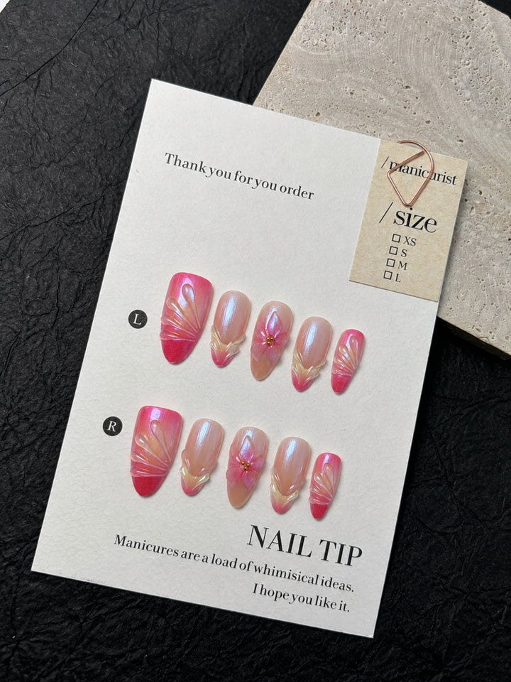 Artistic Floral Press-On Nail Set Bowlift
