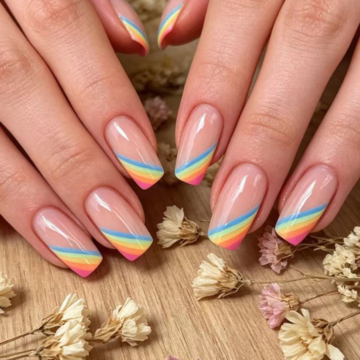 Elegant Rainbow French Tip Nail Art Bowlift