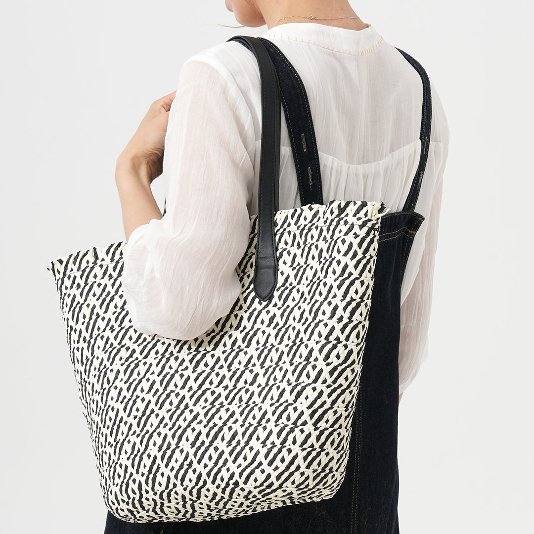 Designer Tote Bag Made of Woven Material with Modern Accents Bowlift