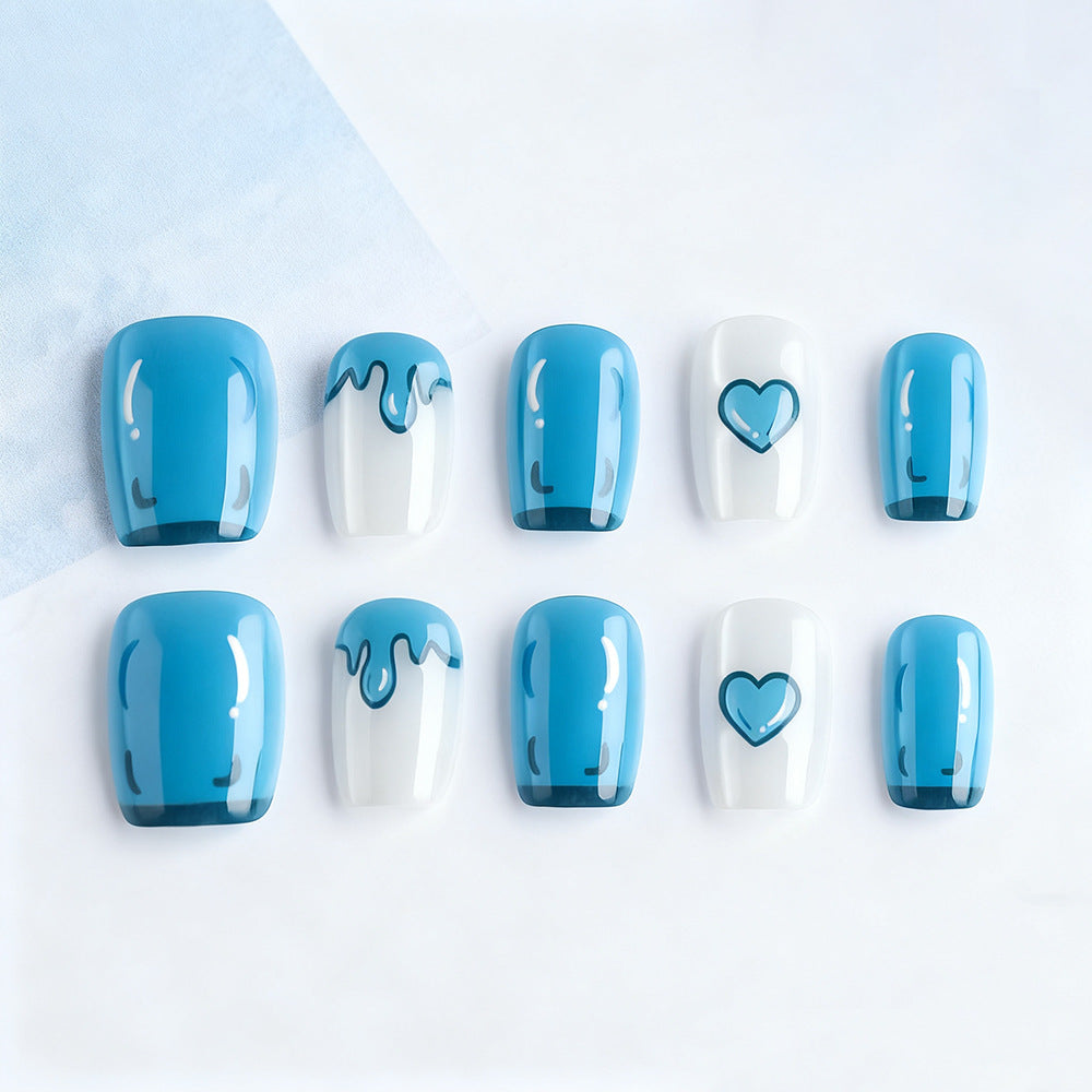 Artistic Press-On Nail Set with Heart Designs Bowlift
