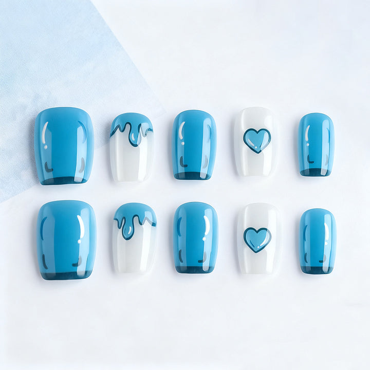 Artistic Press-On Nail Set with Heart Designs Bowlift