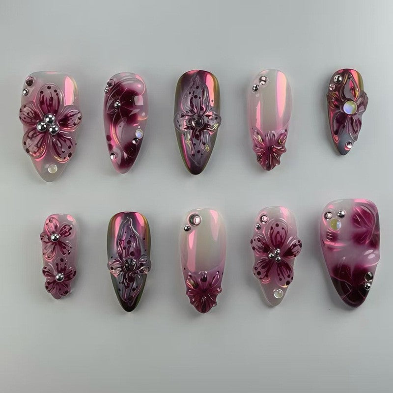 Floral 3D Press-On Nail Set Bowlift