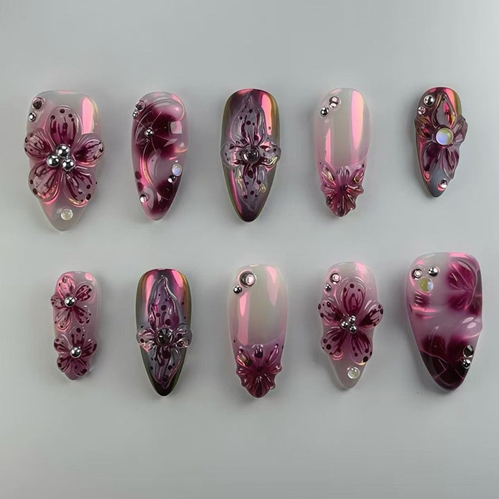 Floral 3D Press-On Nail Set Bowlift