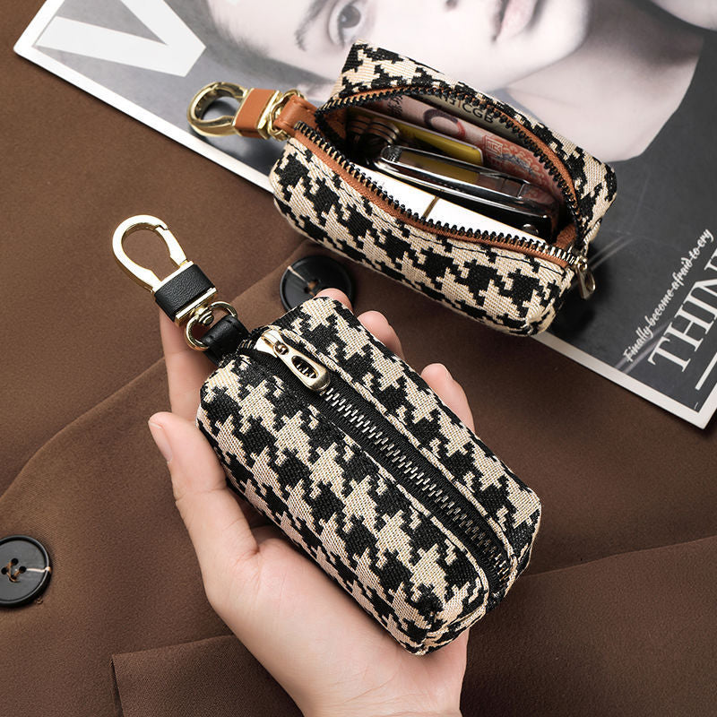 Double-Zippered Houndstooth Pattern Cosmetic Pouch Bowlift