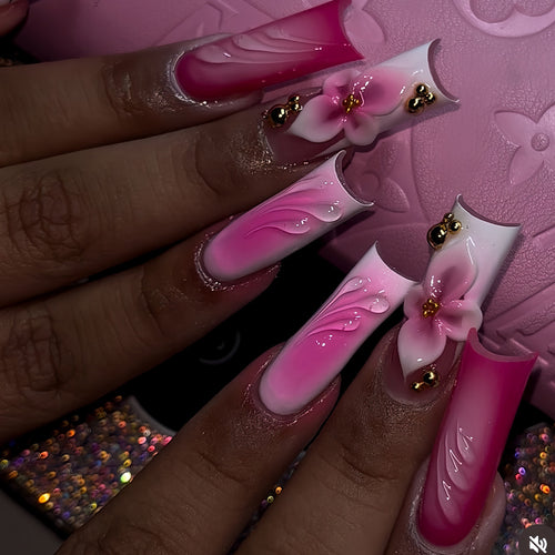 Decorative Floral Press-On Nail Extensions Bowlift