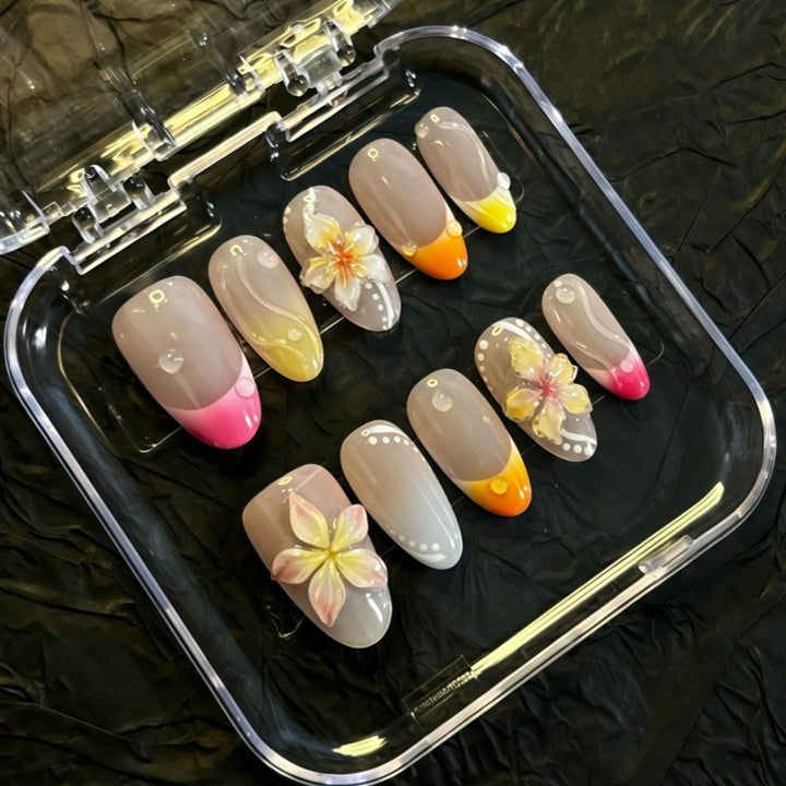 Vibrant Floral Press-On Nail Art Set Bowlift