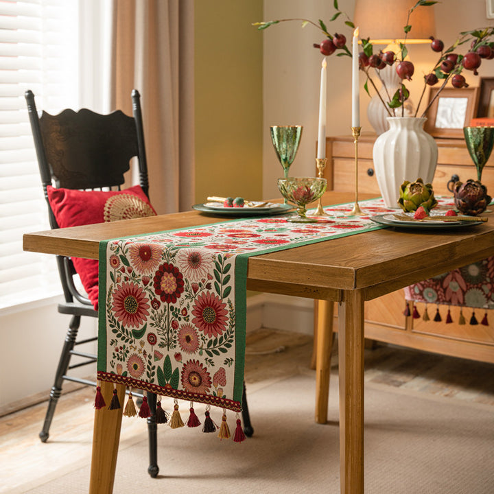 Embroidered Floral Pattern Table Runner