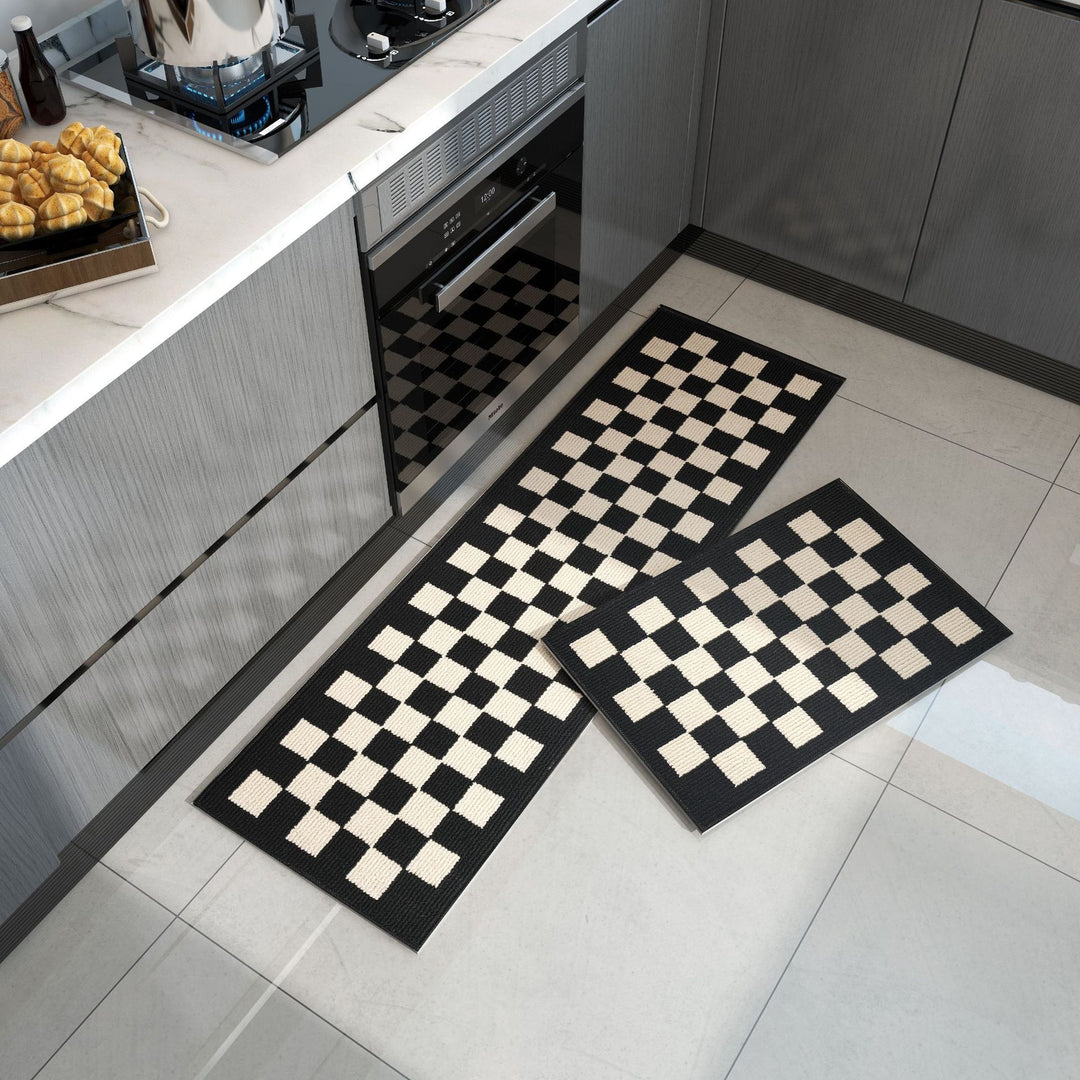 Non-Slip Geometric Woven Kitchen Runner and Mat Set Bowlift