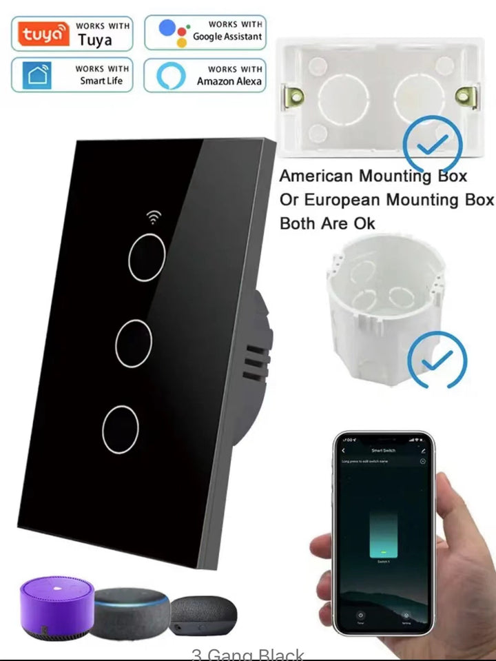 WiFi Touch Wall Switch Single Gang Crystal Glass Panel Smart Light Control Bowlift