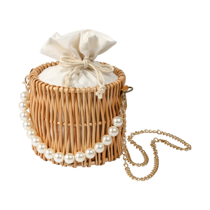 Women's basket bag with pearl decoration Bowlift