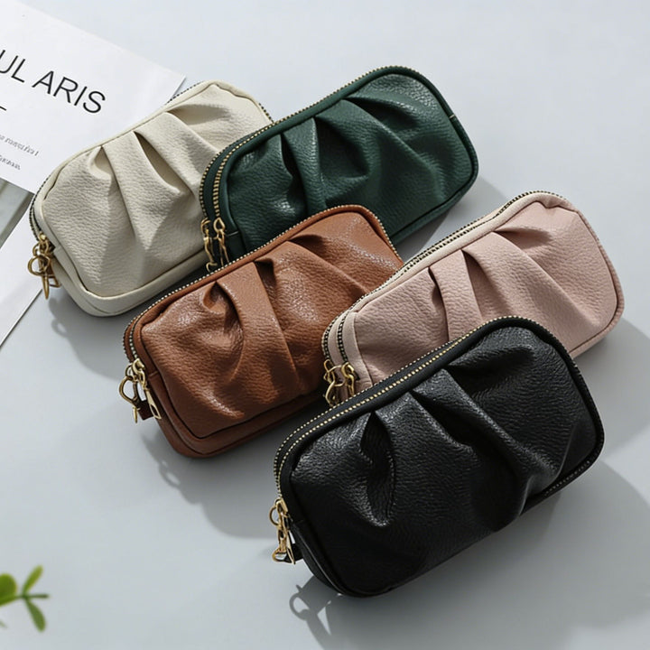 Textured Leather Zip Clutch Wallet Bowlift