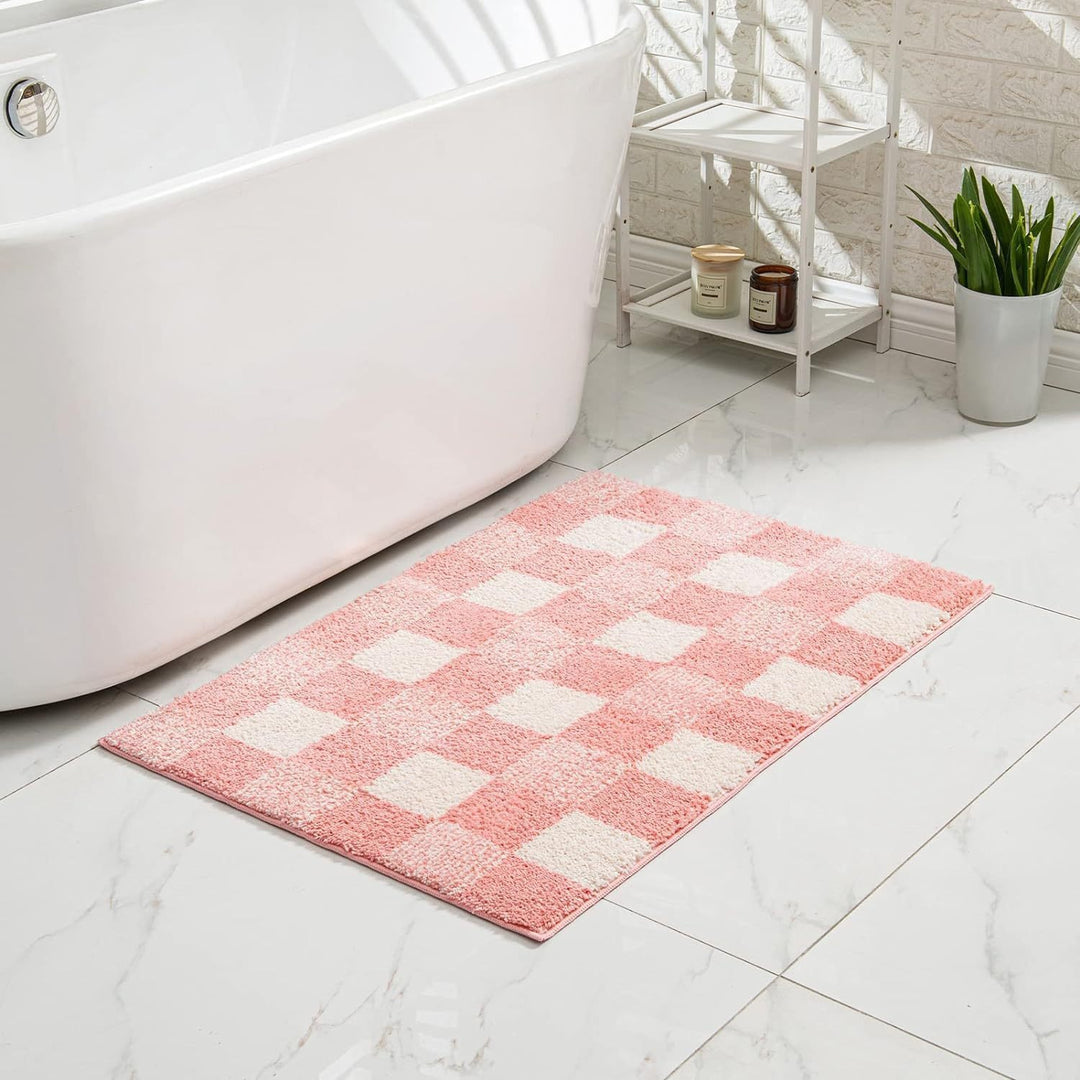 Plush Memory-Foam Non-Slip Checkerboard Bath Rug Bowlift
