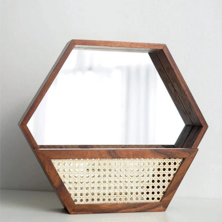 Rustic wall mirror with natural rattan frame Bowlift