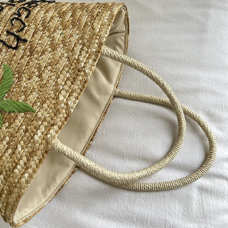 Handmade straw bag with colorful lemon motif Bowlift