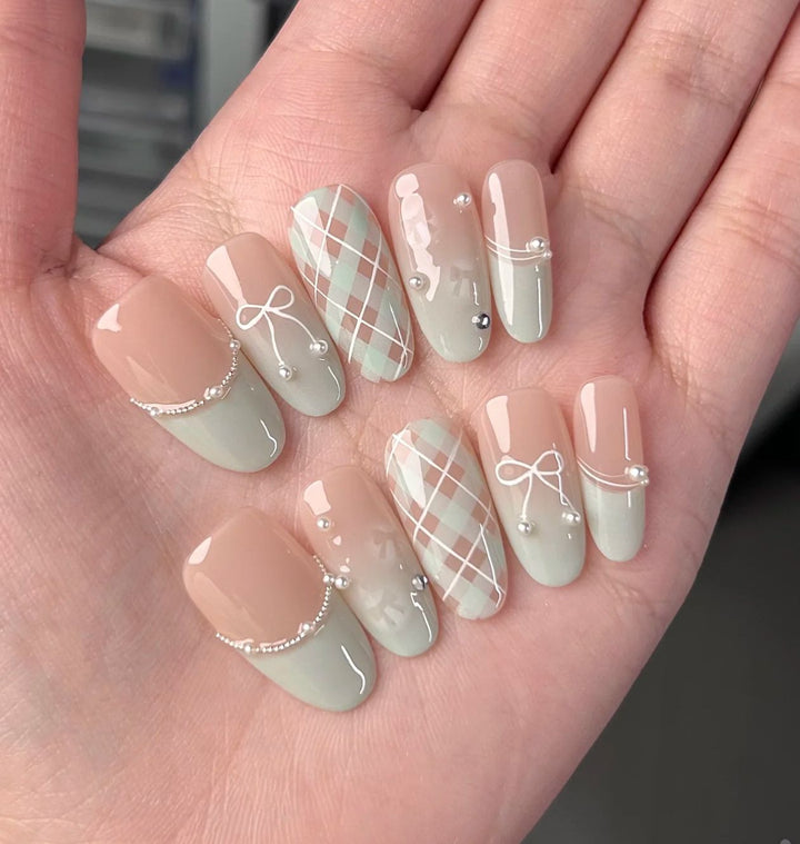 Decorative Long Stiletto Press-On Nails with Silver Accents Bowlift