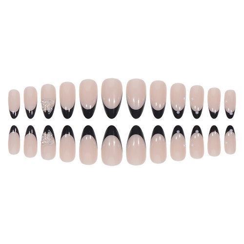Artificial nail set with glossy French design and delicate 3D accents Bowlift
