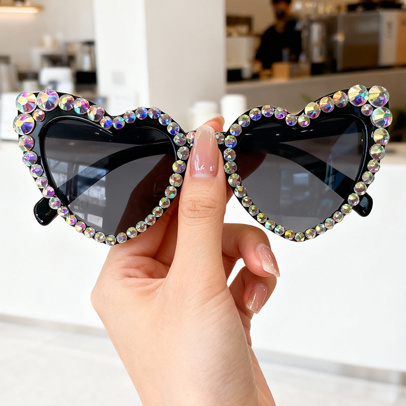 Rhinestone Heart-Shaped Sunglasses Bowlift