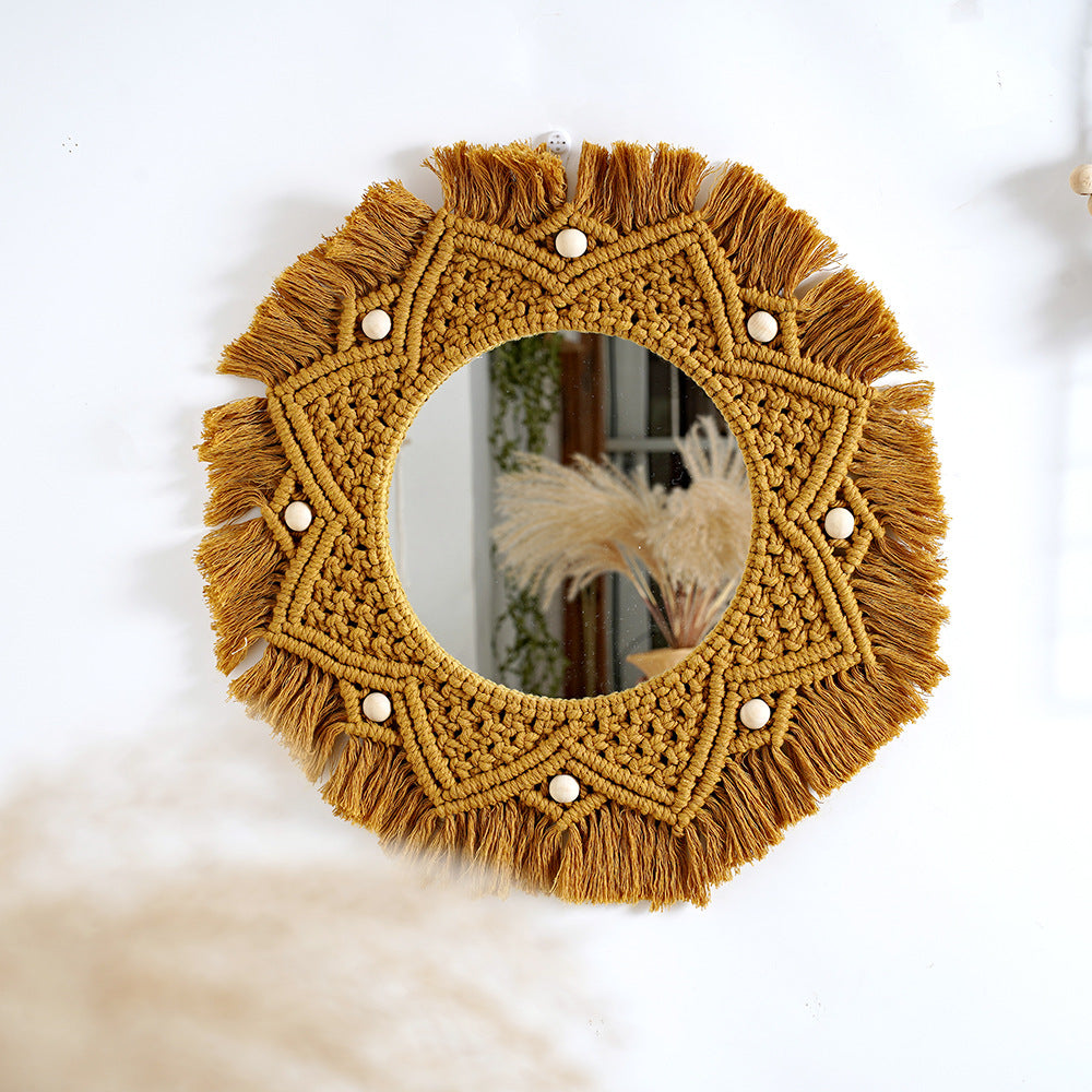 Bohemian Macrame Wall Mirror with Decorative Fringe Bowlift