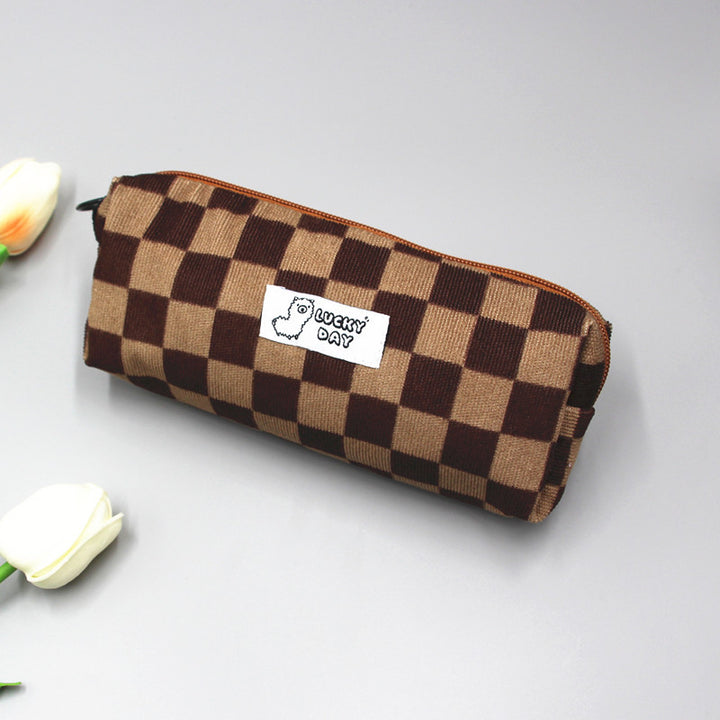 Checked Pattern Zippered Pencil Case Bowlift