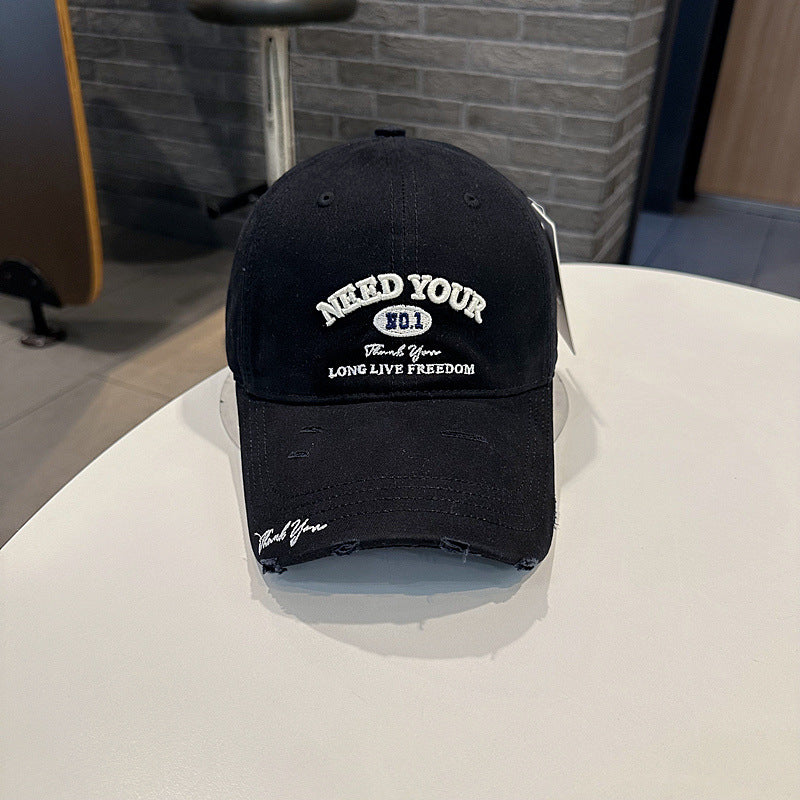 Men's Distressed Cotton Embroidered Baseball Cap Bowlift