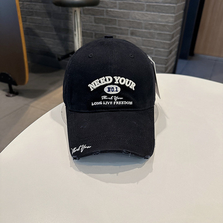 Men's Distressed Cotton Embroidered Baseball Cap Bowlift