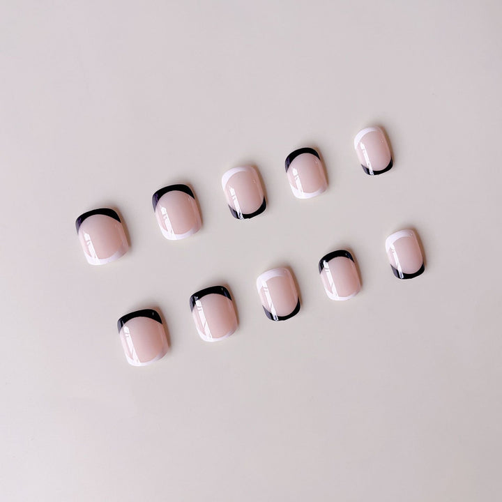 Acrylic Nail Set with Elegant French Design and Black Accent Bowlift