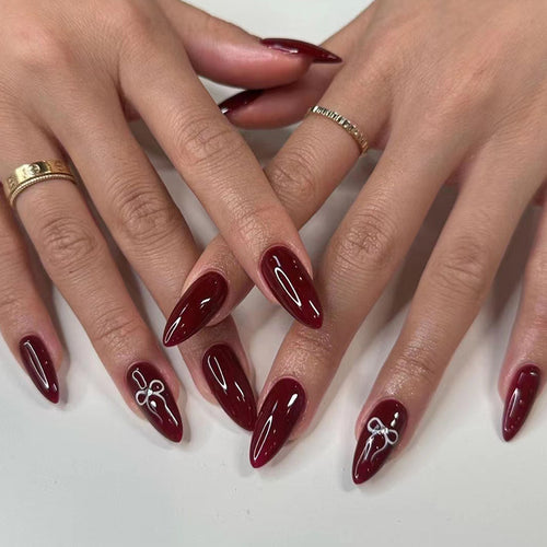 Elegant Stiletto Press-On Nail Tips with Floral Detail Bowlift