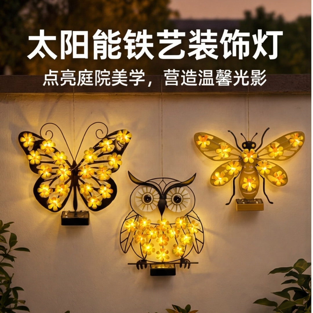 Decorative Metal Bee Wall Light With Integrated Fairy LED String And Solar Power Module Bowlift