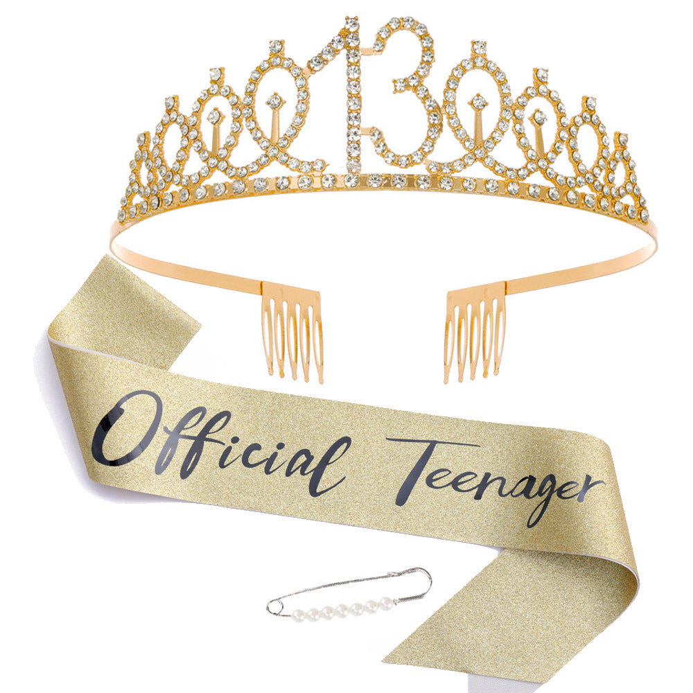 Women Crystal-Embellished Birthday Crown with Personalized Sash Bowlift