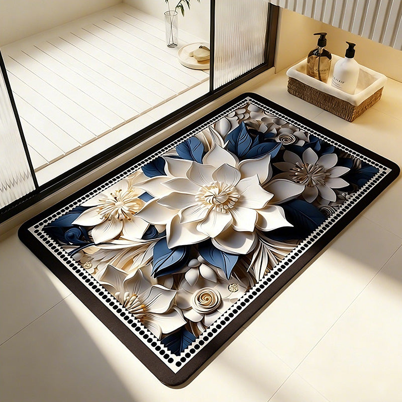 Floral Patterned Memory Foam Bath Mat Bowlift