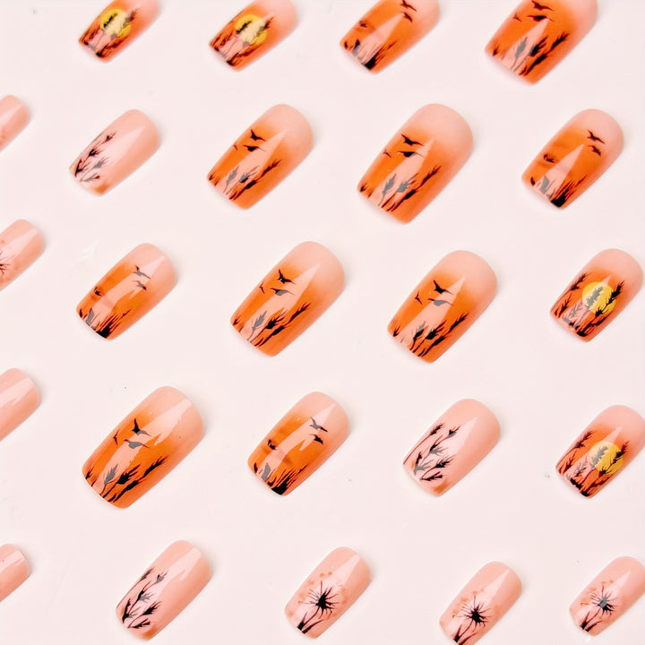 Artistic Sunset Landscape Nail Art Bowlift