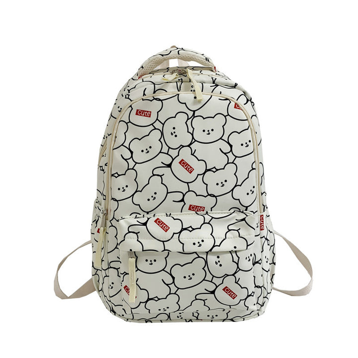 Backpack with Cute Bear Pattern and Functional Compartments Bowlift