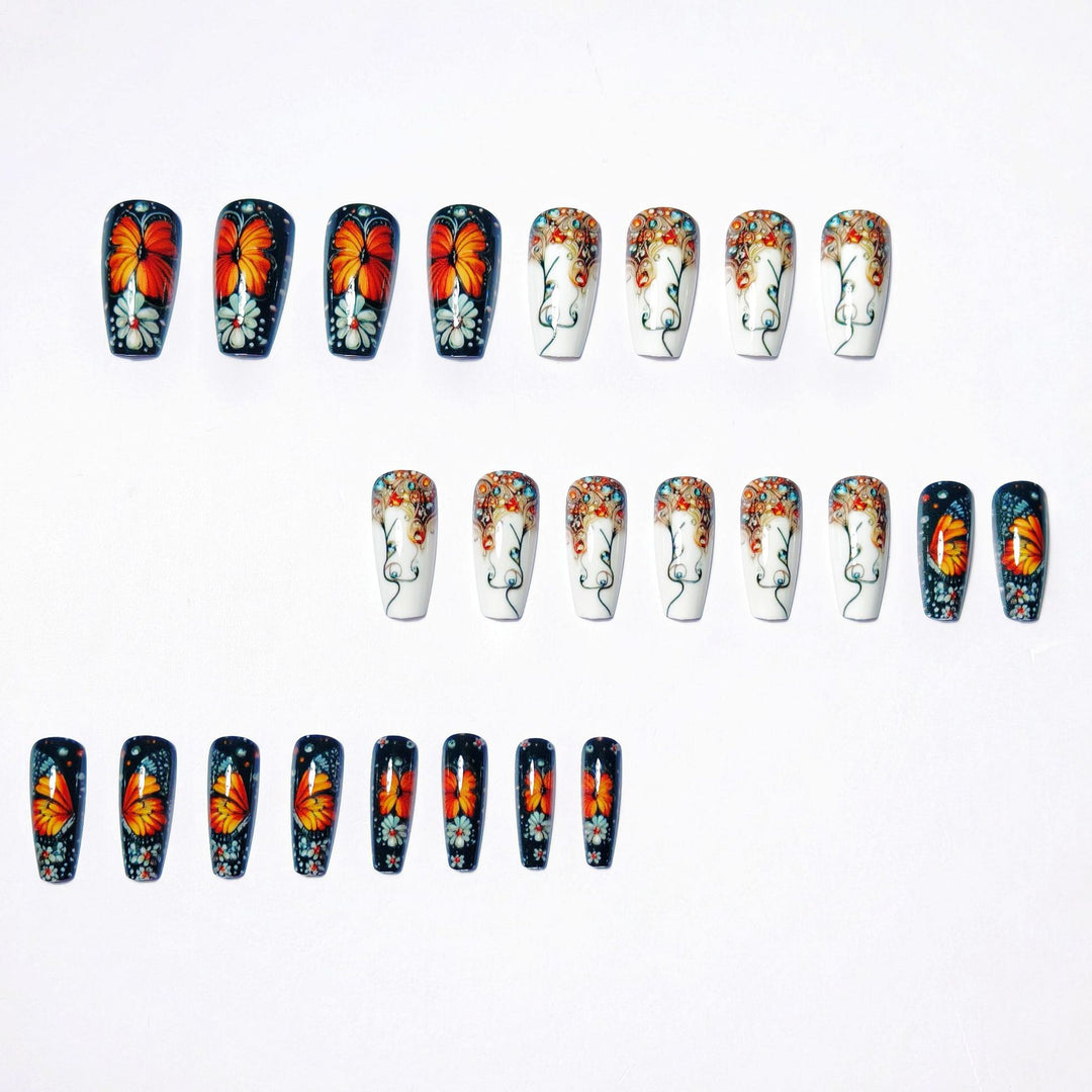 Artificial nails with filigree butterfly and flower designs Bowlift