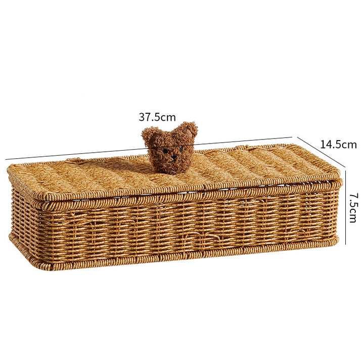 Decorative Woven Storage Box with Cute Bear Lid Bowlift