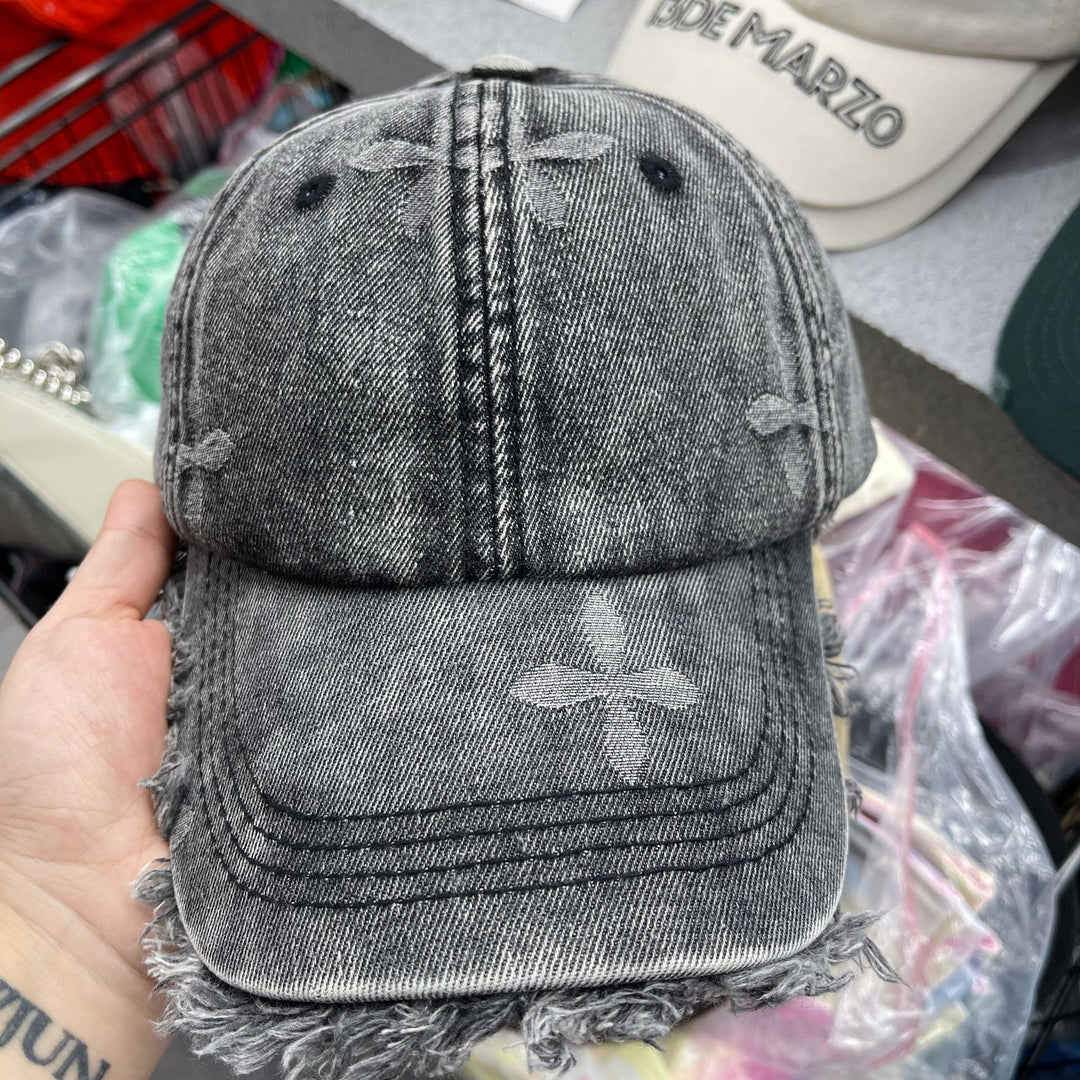Women's Distressed Denim Fringe Baseball Cap Bowlift