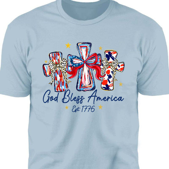 Women's nan patriotic graphic cotton tee with cross ribbon print Bowlift