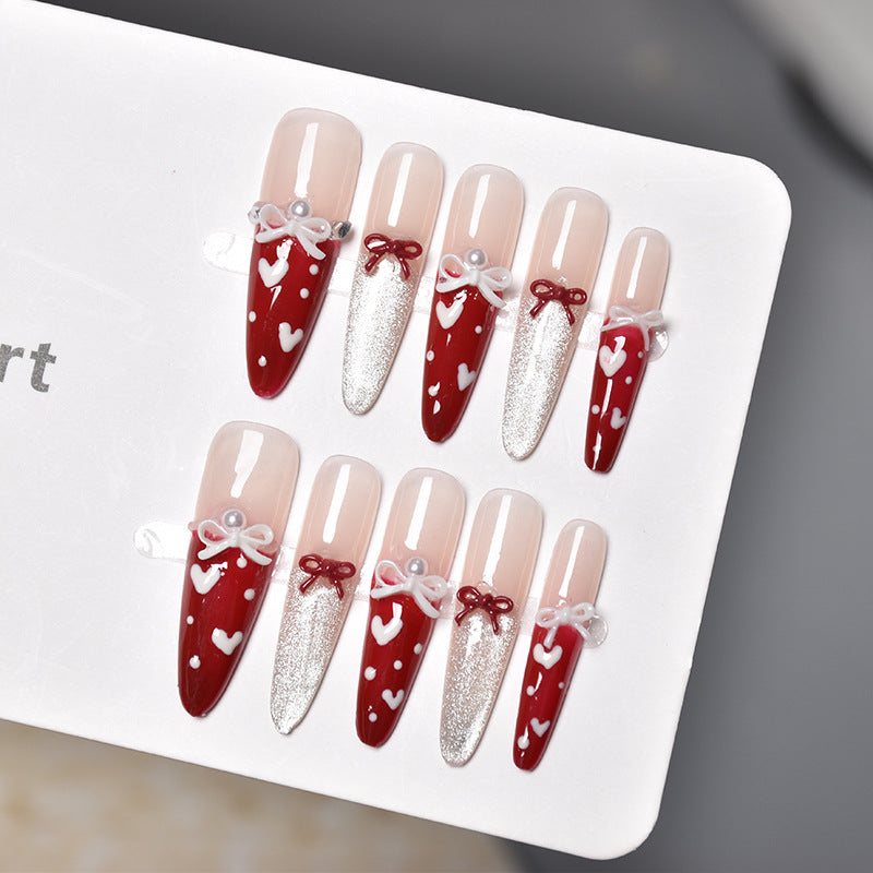 Romantic Heart-Themed Press-On Nail Extensions Bowlift